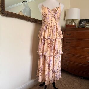 House of Harlow 1960 Peach and Lavender Floral Midi Dress